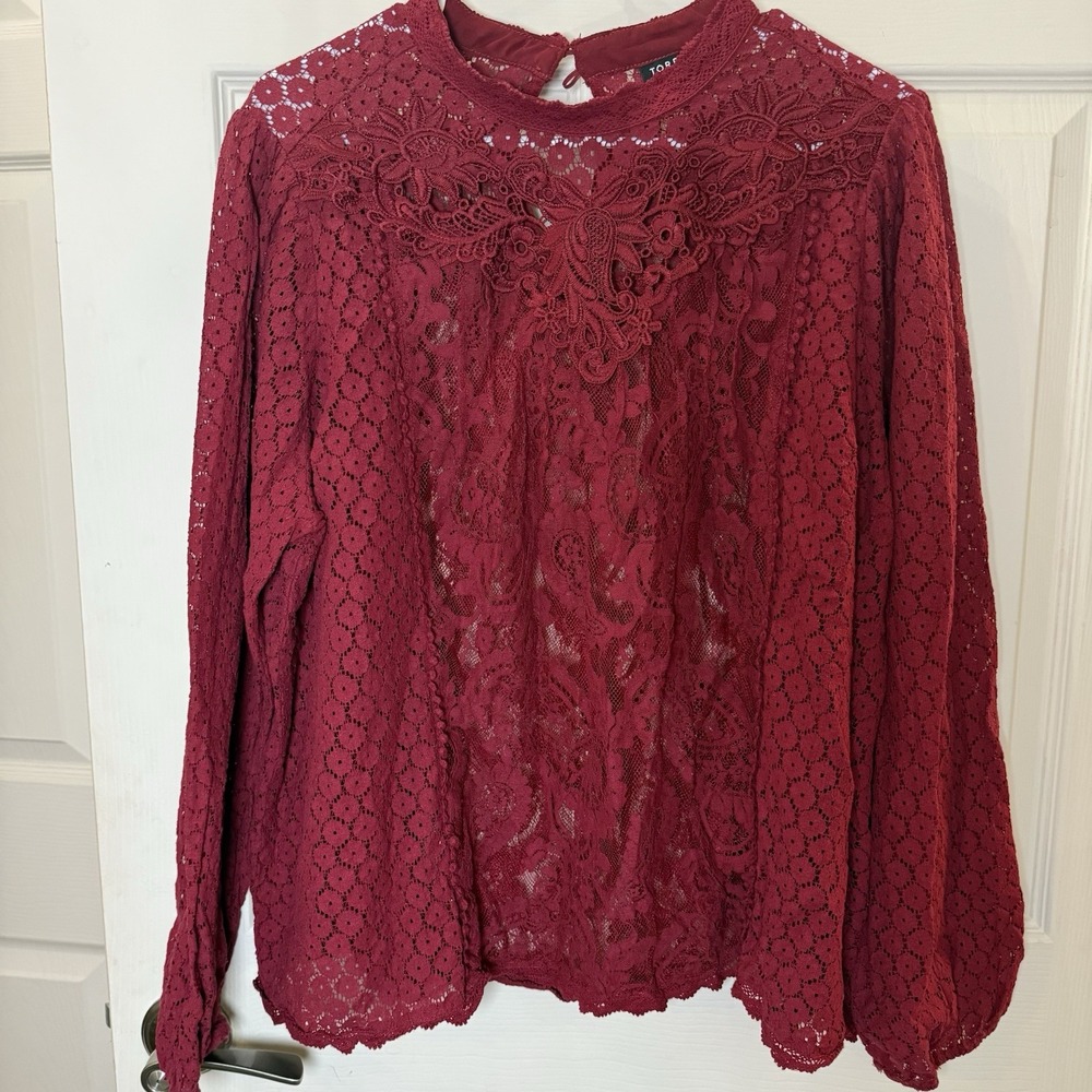 Torrid Womens Top 2X Ruby Red Mixed Lace High Neck Classic Sexy Going Out‎